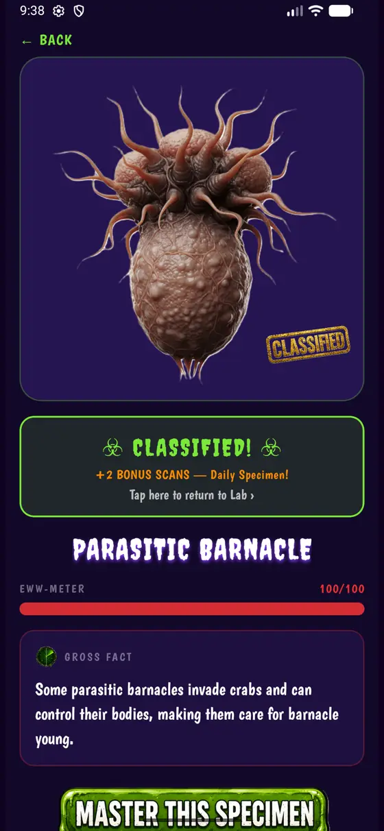 Classified specimen with EWW-meter