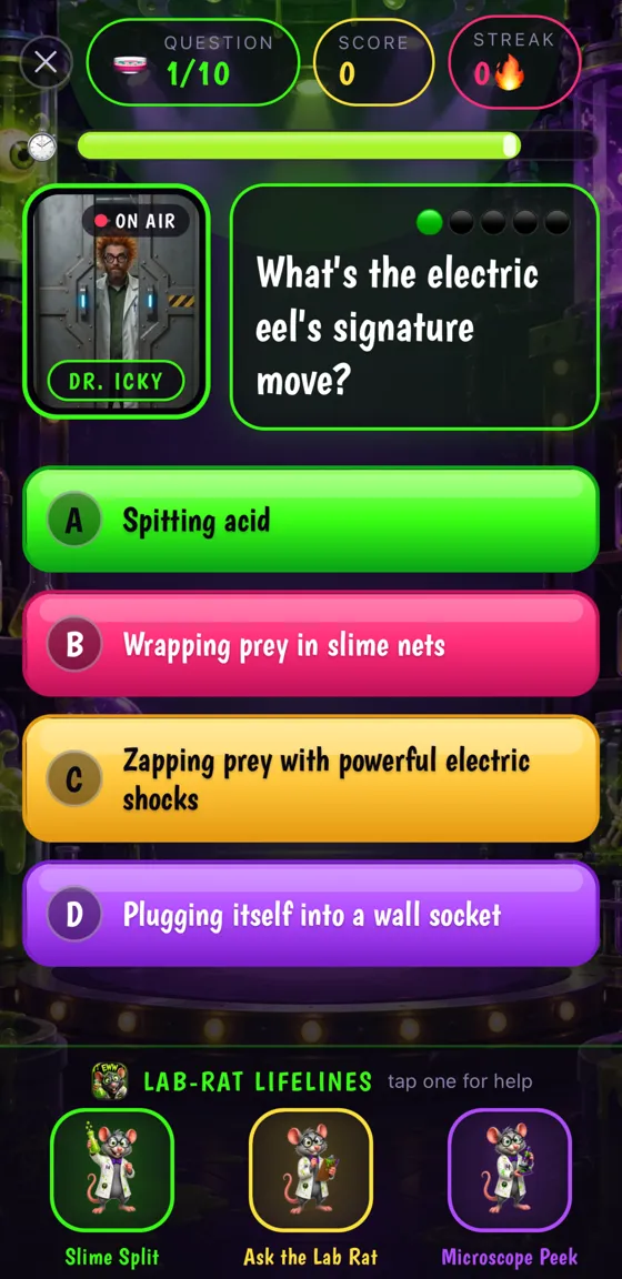 Slime or Bye quiz question with Dr. Icky